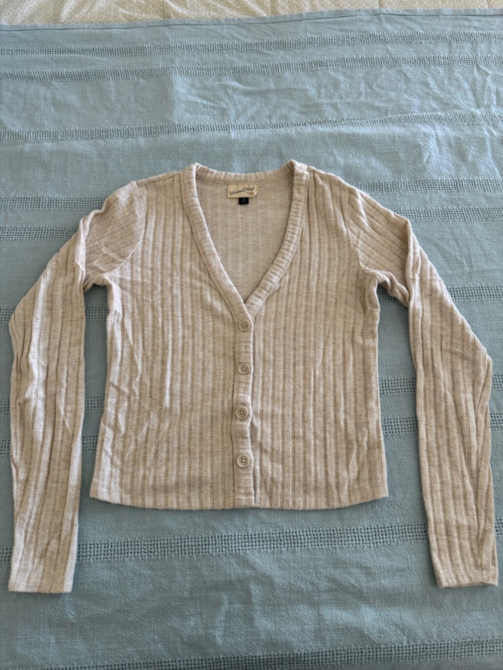 Universal Thread Beige Ribbed Button-Front Cardigan